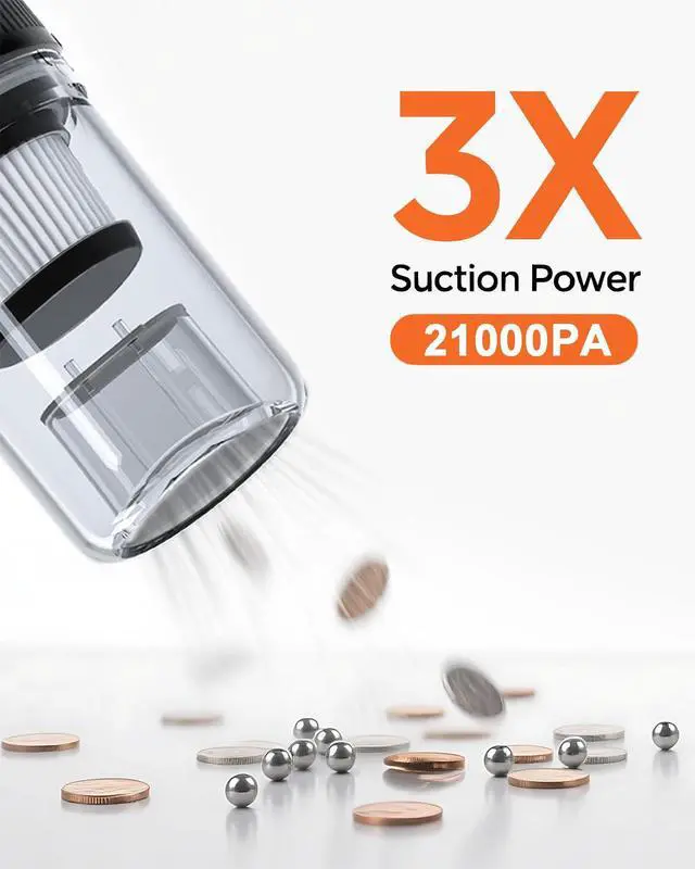 Alt view image 4 of 7 - Car Vacuum Portable Cordless, 21000PA Handheld High Power Suction & Blower, Small Cordless Handheld Vacuum Cleaner for Car, Home, Office