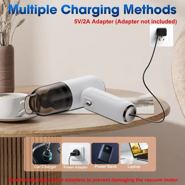 Alt view image 3 of 3 - Handheld Car Vacuum Cleaner Cordless, 21000PA High Power Car Vacuum Cleaner & Air Duster/Blower, Portable Vacuum with Magnetic Dust Collection Bin, LED Light, 2 Gear Hand Held Vacuum for PC(White)