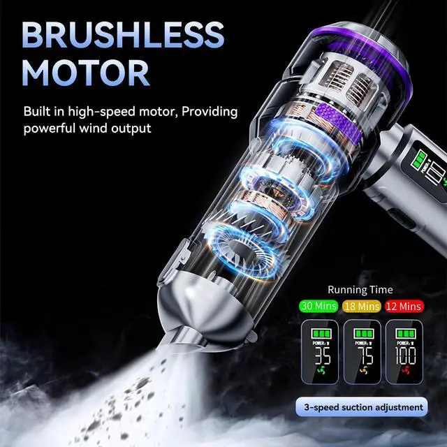 Alt view image 4 of 7 - Car Vacuum Cleaner High Power 20000Pa Cordless Handheld Mini Vacuum & Air Duster for Car & Desk, Home, Office & Camping, Ideal Gift for Men & Women, 6000mAh Battery (Fast Charging Edition)