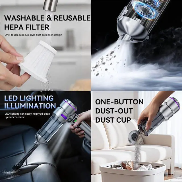 Alt view image 6 of 7 - Car Vacuum Cleaner High Power 20000Pa Cordless Handheld Mini Vacuum & Air Duster for Car & Desk, Home, Office & Camping, Ideal Gift for Men & Women, 6000mAh Battery (Fast Charging Edition)