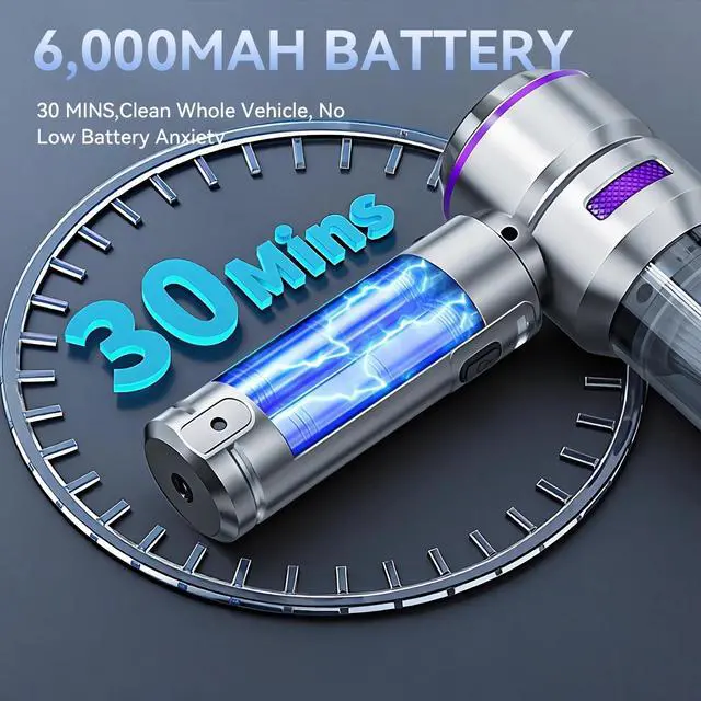 Alt view image 3 of 7 - Car Vacuum Cleaner High Power 20000Pa Cordless Handheld Mini Vacuum & Air Duster for Car & Desk, Home, Office & Camping, Ideal Gift for Men & Women, 6000mAh Battery (Fast Charging Edition)