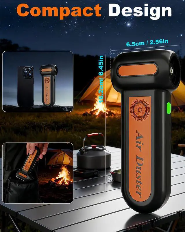 Alt view image 6 of 7 - Powerful 2-in-1 Compressed Air Duster & Handheld Car Vacuum Cleaner with LED Light & 4-Gear Adjustable 150KRPM Brushless Motor, Rechargeable Cordless Mini Blowe for Car, Home, PC (2-in-1 Black)