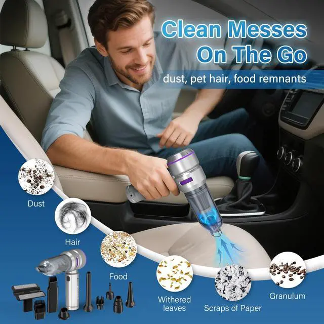 Alt view image 7 of 7 - Car Vacuum Portable Cordless 20000pa High Power 4-in-1 Handheld Vacuum Cordless Rechargeable, Portable Vacuum with 3 Reusable Filter, Small Vacuums for Car Home Office & Pet(Silver Purple)