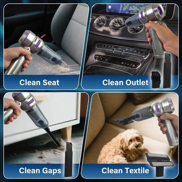 Alt view image 4 of 7 - Car Vacuum Portable Cordless 20000pa High Power 4-in-1 Handheld Vacuum Cordless Rechargeable, Portable Vacuum with 3 Reusable Filter, Small Vacuums for Car Home Office & Pet(Silver Purple)