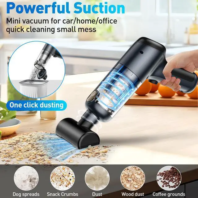 Alt view image 3 of 7 - Mini Vacuum Cleaner, 120W High Power Handheld Car Vacuum Cleaner, 2 in 1 Air Duster and Hand Held Vacuum Portable Cordless, Rechargeable Small Vacuum for Car, Home, Office, PetBlack