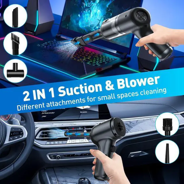 Alt view image 2 of 7 - Mini Vacuum Cleaner, 120W High Power Handheld Car Vacuum Cleaner, 2 in 1 Air Duster and Hand Held Vacuum Portable Cordless, Rechargeable Small Vacuum for Car, Home, Office, PetBlack