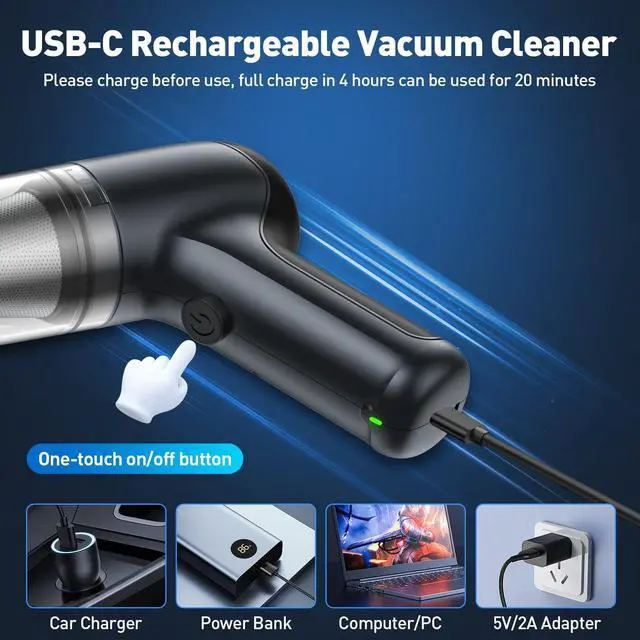 Alt view image 5 of 7 - Mini Vacuum Cleaner, 120W High Power Handheld Car Vacuum Cleaner, 2 in 1 Air Duster and Hand Held Vacuum Portable Cordless, Rechargeable Small Vacuum for Car, Home, Office, PetBlack