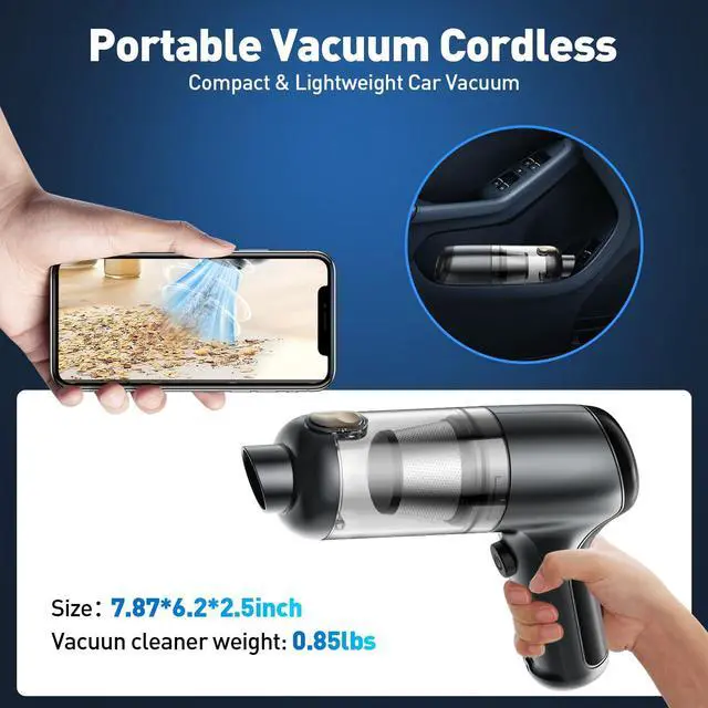 Alt view image 6 of 7 - Mini Vacuum Cleaner, 120W High Power Handheld Car Vacuum Cleaner, 2 in 1 Air Duster and Hand Held Vacuum Portable Cordless, Rechargeable Small Vacuum for Car, Home, Office, PetBlack