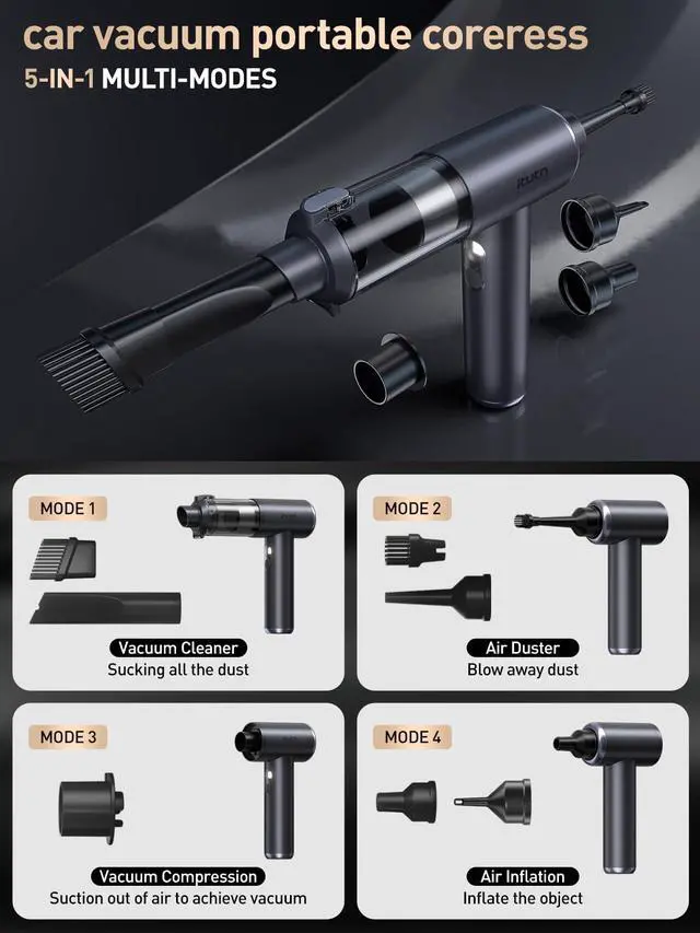 Alt view image 6 of 7 - Mini Car Vacuum Portable Cordless, 20000PA Powerful Suction,7800mAh,High Power, LED Light, Dual Filter, Car Vacuum Cleaner & Air Duster for Home, Desk, PC, Keyboard