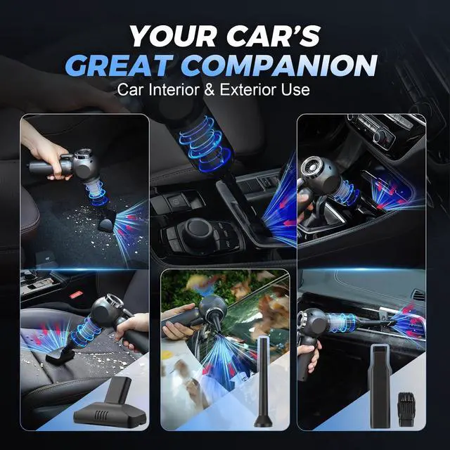 Alt view image 3 of 7 - Handheld Car Vacuum Cleaner, 6 in 1 Multi-function Cordless Small Vacuum, 17000PA Adjustable Portable with Brushless Motor for Inflation, Dust Blowing, Suction for Car, Home, Office All in One