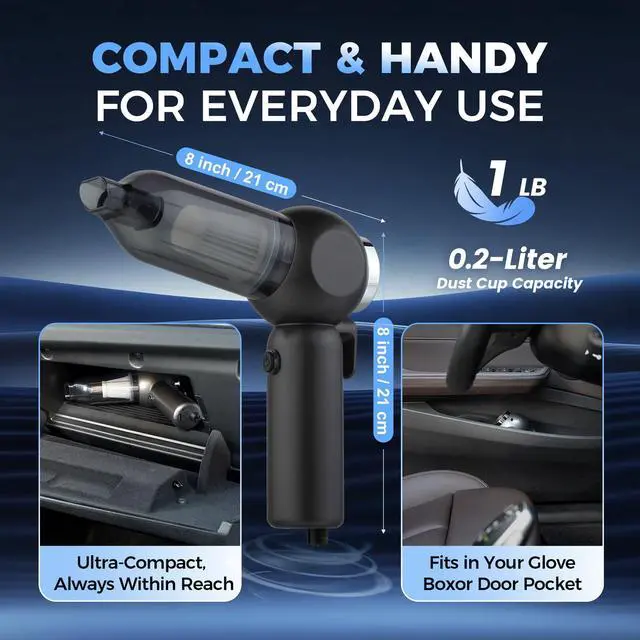 Alt view image 6 of 7 - Handheld Car Vacuum Cleaner, 6 in 1 Multi-function Cordless Small Vacuum, 17000PA Adjustable Portable with Brushless Motor for Inflation, Dust Blowing, Suction for Car, Home, Office All in One