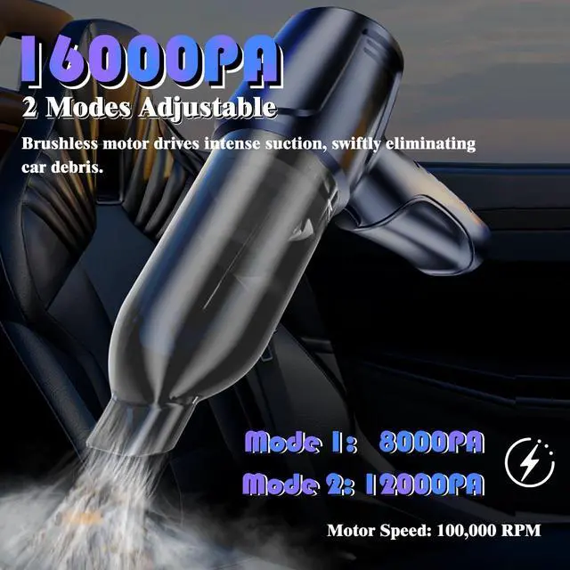 Alt view image 4 of 7 - Car Vacuum Portable Cordless, 16000PA Powerful Suction, 5 in 1 Mini Handheld Vacuum Cleaner, Small Car Vacuum Cleaner, Brushless Motor, Air Duster, 4000mAh, Dual Filter, for Cars,Home,Office,Pet