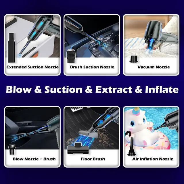 Alt view image 5 of 7 - Car Vacuum Portable Cordless, 16000PA Powerful Suction, 5 in 1 Mini Handheld Vacuum Cleaner, Small Car Vacuum Cleaner, Brushless Motor, Air Duster, 4000mAh, Dual Filter, for Cars,Home,Office,Pet