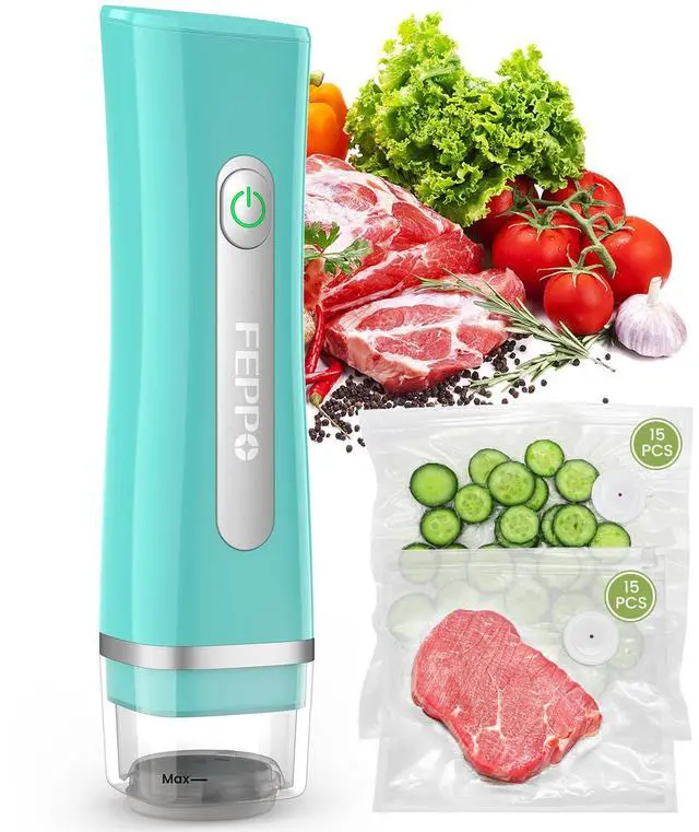 Main image of Vacuum Sealer for Food with Visible Water Tank, Handheld Saver Compact Vacuum Sealer Machine with 30 Reusable Bags for 6X Preservation & Fresh, Teal