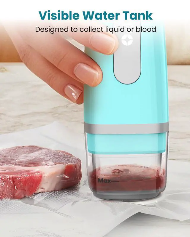 Alt view image 2 of 7 - Vacuum Sealer for Food with Visible Water Tank, Handheld Saver Compact Vacuum Sealer Machine with 30 Reusable Bags for 6X Preservation & Fresh, Teal