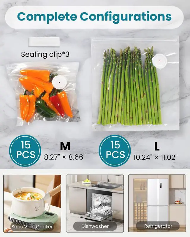 Alt view image 7 of 7 - Vacuum Sealer for Food with Visible Water Tank, Handheld Saver Compact Vacuum Sealer Machine with 30 Reusable Bags for 6X Preservation & Fresh, Teal