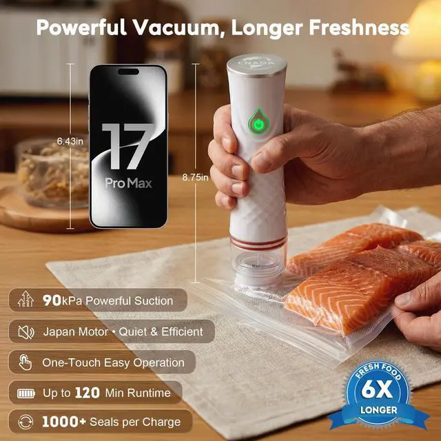 Alt view image 4 of 7 - Compact Vacuum Sealer with 30 3rd-Gen Upgraded Reusable High Seal Bags, Powerful Handheld Vacuum Sealer Machine, Keeps Food Fresh Up to 6X Longer, Portable Meal Saver, Seal Meal Saver