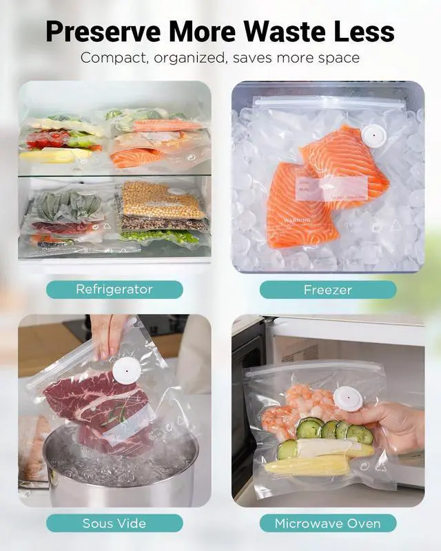 Alt view image 7 of 7 - Reusable Vacuum Seal Bags for Food, 30 Pack Small BPA-Free Storage Bags, Leak Proof, Odor Resistant, Freezer & Microwave Safe, Heavy Duty Bags for Meat, Fruits & Dry Goods, 8.27 x 8.66 in