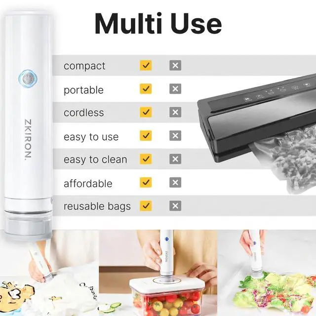 Alt view image 6 of 7 - Compact Vacuum Sealer for Food Powerful Handheld Vacuum Sealer Machine with 25 Reusable Vacuum Bags, 5X Preservation & Fresh, Portable Food Sealer for Meal Prep, Sous Vide & Batch Storage