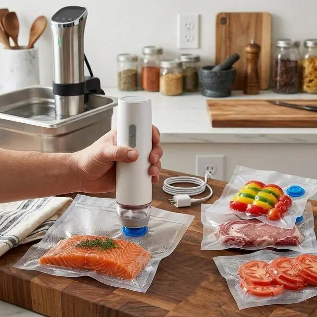 Alt view image 2 of 5 - Food Vacuum Sealer Machine with 30 Reusable Vacuum Bags & 3 Sealing Clips for Food Storage, Freezing and Refrigeration Preservation