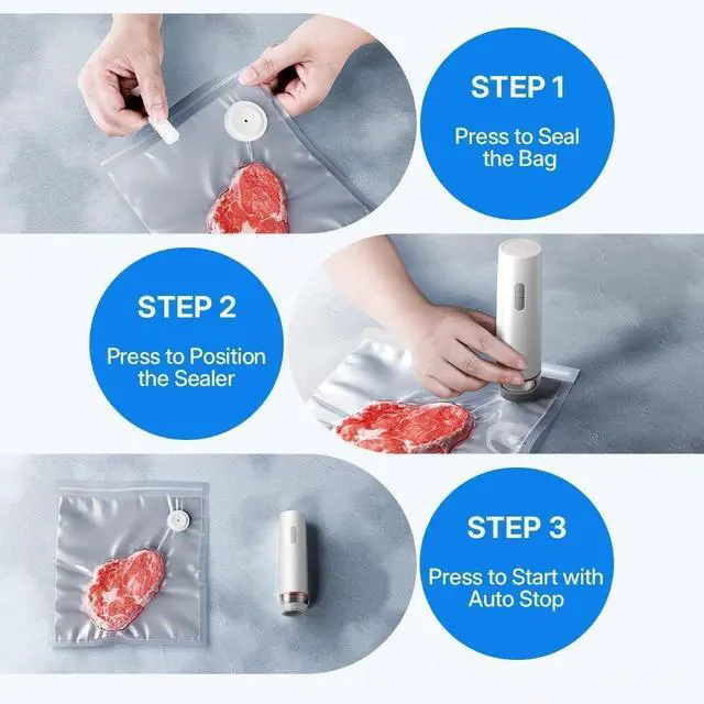 Alt view image 5 of 5 - Food Vacuum Sealer Machine with 30 Reusable Vacuum Bags & 3 Sealing Clips for Food Storage, Freezing and Refrigeration Preservation