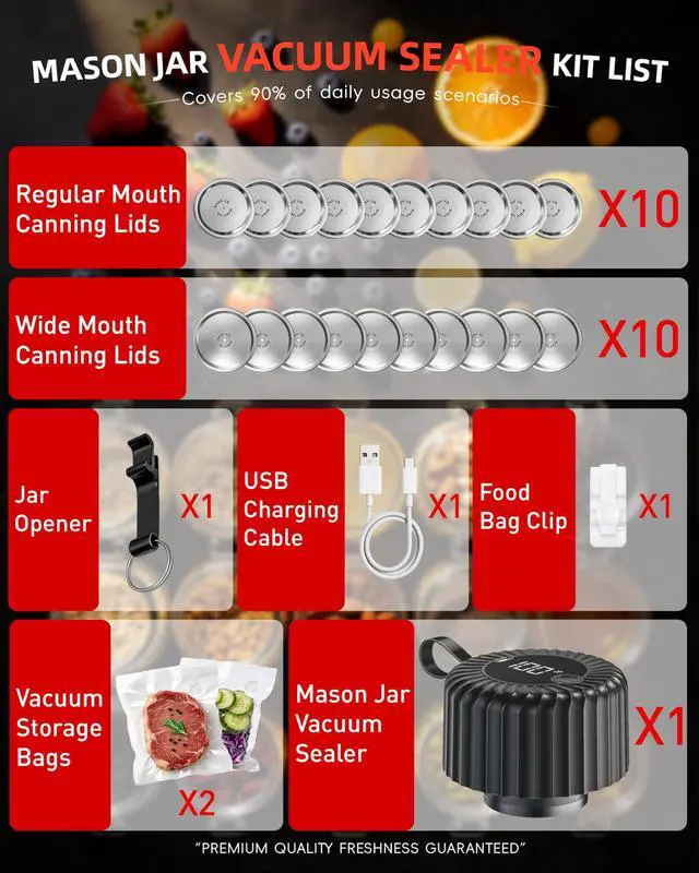 Alt view image 5 of 7 - Electric Mason Jar Vacuum Sealer, 80kPa Strong Suction, Digital Display, One-Touch Operation, Rechargeable Canning Sealer Kit for Wide & Regular Mouth Jars, Food Storage & Ideal Gift