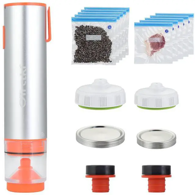 Main image of 3-in-1 Vacuum Sealer Handheld Electric Mason Jar Vacuum Sealer Kit Portable Food Sealer Compatible with Vacuum Bag, Mason Jar, Wine Bottle, includes 10 Mason Jar Lids, 10 Reusable Seal Bags