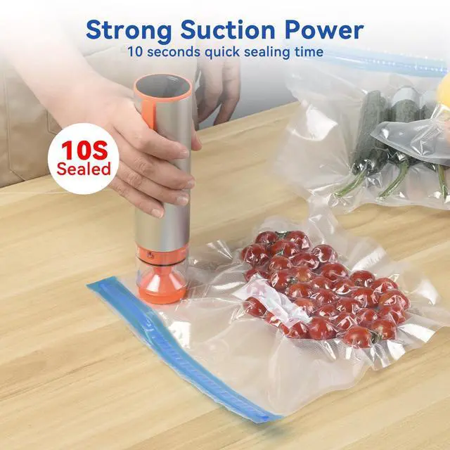 Alt view image 2 of 7 - 3-in-1 Vacuum Sealer Handheld Electric Mason Jar Vacuum Sealer Kit Portable Food Sealer Compatible with Vacuum Bag, Mason Jar, Wine Bottle, includes 10 Mason Jar Lids, 10 Reusable Seal Bags