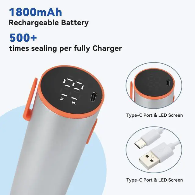 Alt view image 3 of 7 - 3-in-1 Vacuum Sealer Handheld Electric Mason Jar Vacuum Sealer Kit Portable Food Sealer Compatible with Vacuum Bag, Mason Jar, Wine Bottle, includes 10 Mason Jar Lids, 10 Reusable Seal Bags