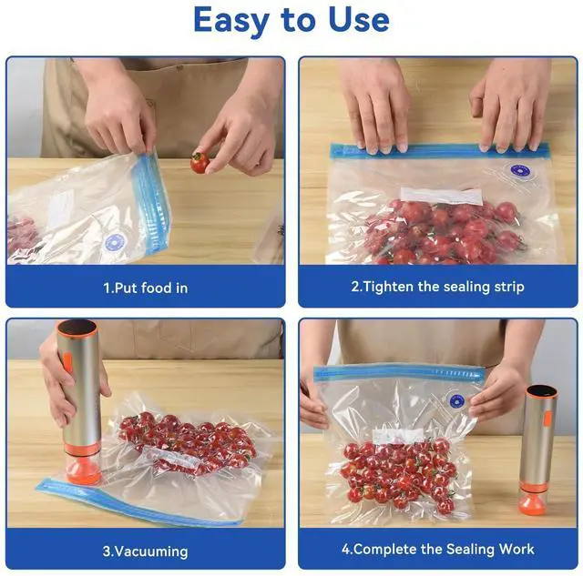 Alt view image 5 of 7 - 3-in-1 Vacuum Sealer Handheld Electric Mason Jar Vacuum Sealer Kit Portable Food Sealer Compatible with Vacuum Bag, Mason Jar, Wine Bottle, includes 10 Mason Jar Lids, 10 Reusable Seal Bags