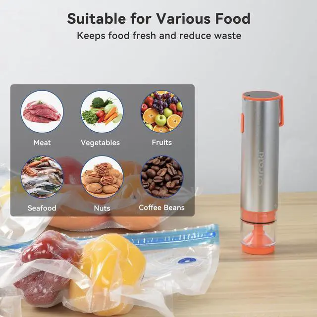 Alt view image 7 of 7 - 3-in-1 Vacuum Sealer Handheld Electric Mason Jar Vacuum Sealer Kit Portable Food Sealer Compatible with Vacuum Bag, Mason Jar, Wine Bottle, includes 10 Mason Jar Lids, 10 Reusable Seal Bags