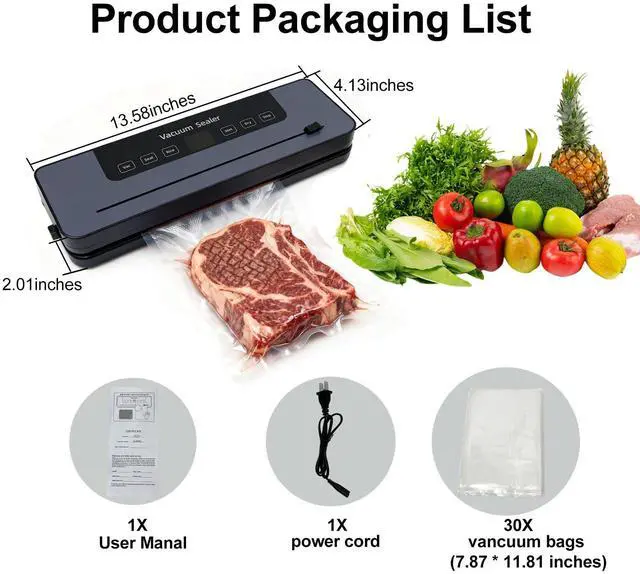 Alt view image 2 of 7 - Vacuum Sealer Machine 75kpa Suction Power, includes 30 Bags and Cutter Included, Compact One-Touch Automatic Food Sealer,5 modes, Dry Moist Fresh Modes for All Saving needs