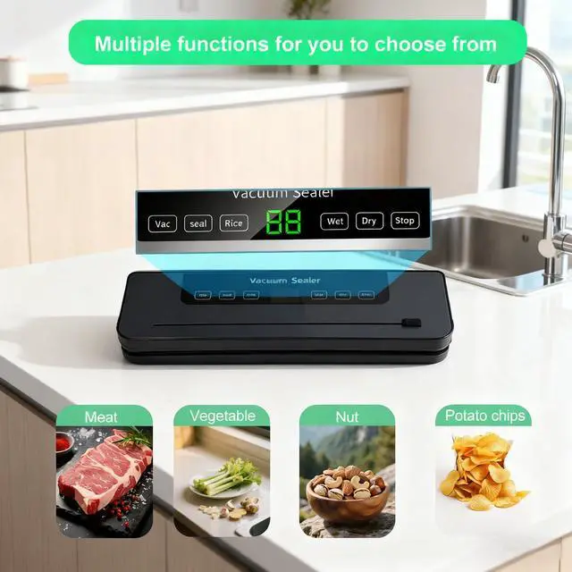 Alt view image 3 of 7 - Vacuum Sealer Machine 75kpa Suction Power, includes 30 Bags and Cutter Included, Compact One-Touch Automatic Food Sealer,5 modes, Dry Moist Fresh Modes for All Saving needs