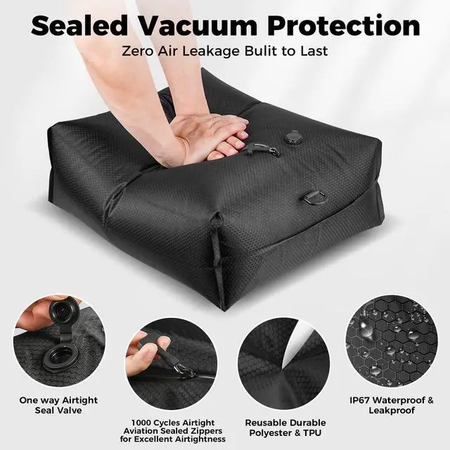Alt view image 6 of 7 - Travel Vacuum Seal Bags with Wireless Rechargeable Pump, 25L Durable Reusable Compression Packing Bags for Carry-On Suitcase & Backpack, IP67 Waterproof Space Saver Kit (2 Pack)