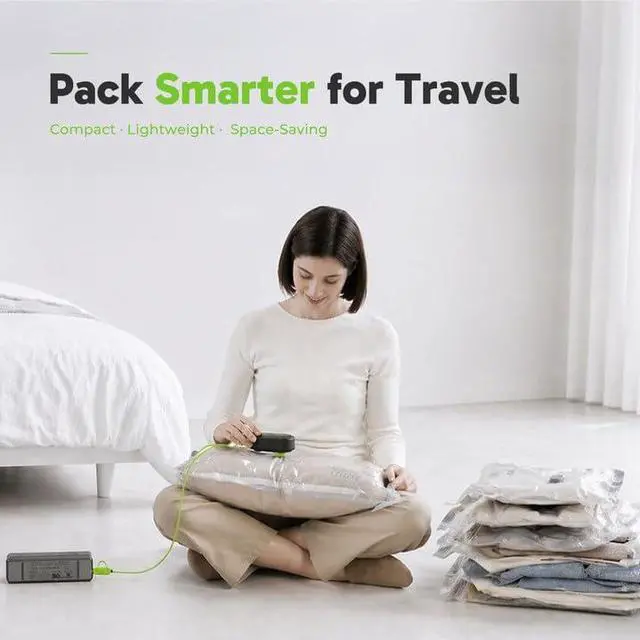 Alt view image 7 of 7 - Travel Vacuum Bags with USB Electric Pump, 12 Pack Vacuum Bags for Travel, Compression Vacuum Packing Bags for Luggage & Suitcase, Space Saving Travel Bags for Clothes and Clothing,Carry-On