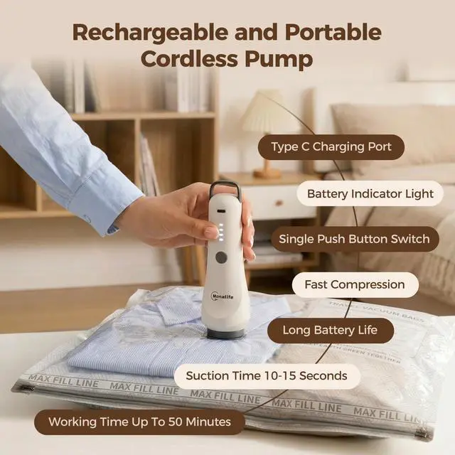 Alt view image 2 of 7 - Travel Vacuum Bags for Clothes with Cordless Pump - 15 Pack Reusable Compression Packing, Save 80% Luggage for Suitcase Carry-On & Bedding (15 Combo Travel Size)