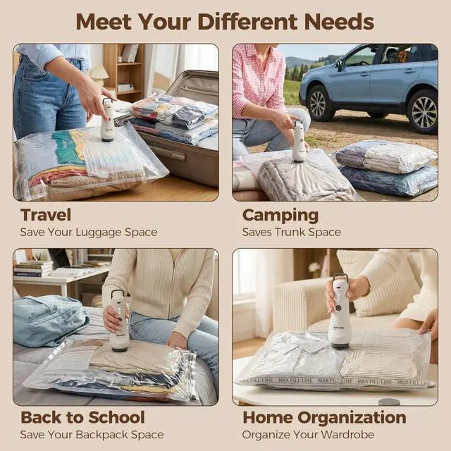 Alt view image 5 of 7 - Travel Vacuum Bags for Clothes with Cordless Pump - 15 Pack Reusable Compression Packing, Save 80% Luggage for Suitcase Carry-On & Bedding (15 Combo Travel Size)