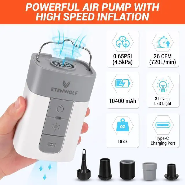 Alt view image 2 of 7 - Air Pump for Inflatables with 10400 mAh Battery & Camping Light