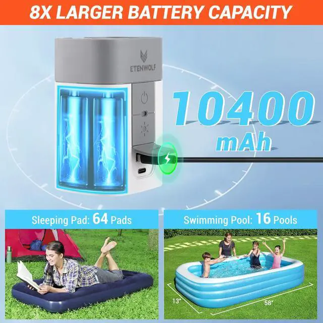 Alt view image 3 of 7 - Air Pump for Inflatables with 10400 mAh Battery & Camping Light