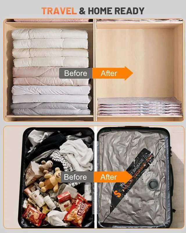 Alt view image 6 of 7 - 15 Pack Space Saver Vacuum Storage Bags with 6000Pa Wireless Air Pump for Clothes Comforters, 5 Jumbo+5 Medium+5 Small Storage Bags Vacuum Sealed, Compression Packing Ziplock Bags for Suitcase
