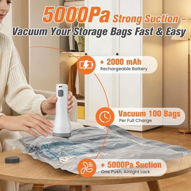 Alt view image 2 of 7 - 9 Combo Size Vacuum Storage Bags for Travel with Cordless Pump, Space Saver Bags for Clothes, Compression Packing Bags for Luggage