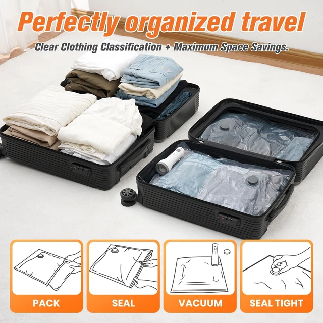 Alt view image 6 of 7 - 9 Combo Size Vacuum Storage Bags for Travel with Cordless Pump, Space Saver Bags for Clothes, Compression Packing Bags for Luggage