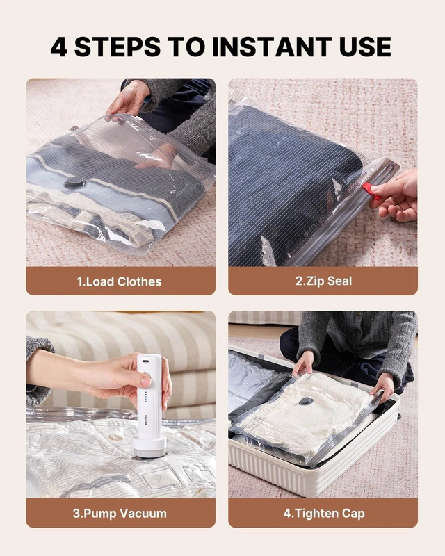 Alt view image 7 of 7 - 16 Pack Vacuum Seal Bags for Clothing Travel with Wireless Pump | Rechargeable Cordless Pump, Triple-Seal Leak-Proof, 16-Pack 4 Sizes (4J+4L+4M+4S) for Travel Luggage, Suitcase, Home Storage