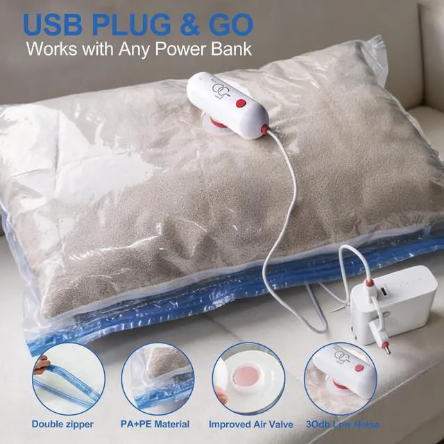 Alt view image 5 of 7 - Vacuum Seal Bags for Clothing Travel, Vacuum Storage Bags with USB Electric Pump, Compression Space Saver for Luggage Suitcase 18 Combo Bags + USB Pump