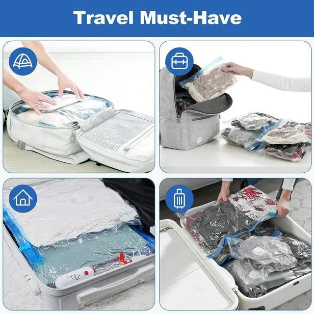 Alt view image 7 of 7 - Vacuum Seal Bags for Clothing Travel, Vacuum Storage Bags with USB Electric Pump, Compression Space Saver for Luggage Suitcase 18 Combo Bags + USB Pump