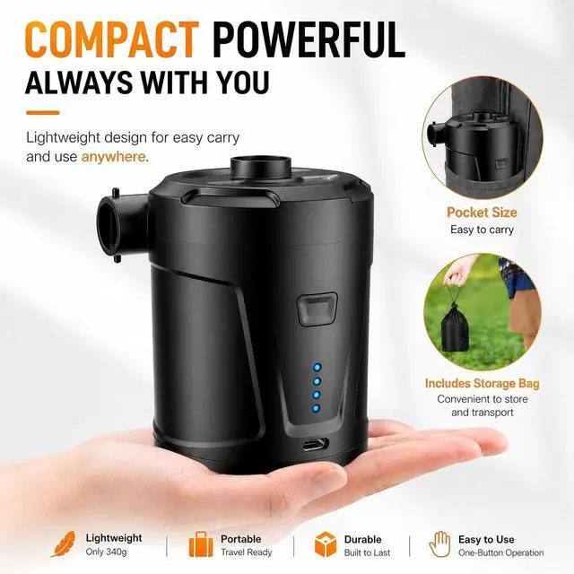 Alt view image 6 of 7 - Air Pump for Inflatables,Air Mattress Pump,5200mAh Battery,Camping Essentials,Electric Air Pump,4 Air Nozzles,Fast Inflate,Inflatable mat,Air Mattresses Beds,Pool Floats,Vacuum Storage