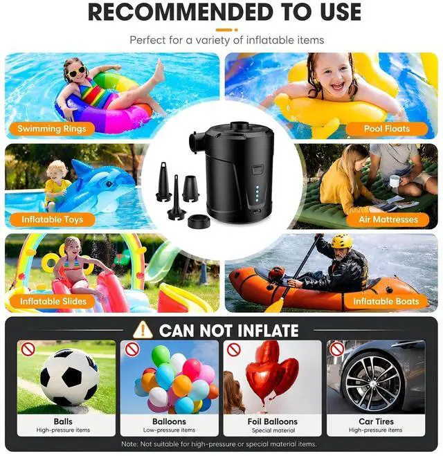 Alt view image 7 of 7 - Air Pump for Inflatables,Air Mattress Pump,5200mAh Battery,Camping Essentials,Electric Air Pump,4 Air Nozzles,Fast Inflate,Inflatable mat,Air Mattresses Beds,Pool Floats,Vacuum Storage