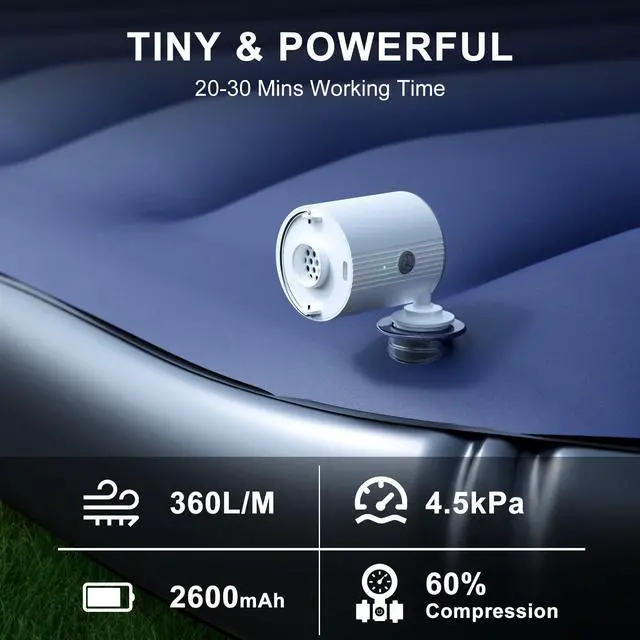 Alt view image 2 of 7 - Portable Air Pump for Inflatables with 2600 mAh Battery, Ultra-Fast and Mini Electric Air Pump,Inflate Deflate for Camping, Pool Floats, Air Mattress, Swimming Ring, Vacuum Storage Bags