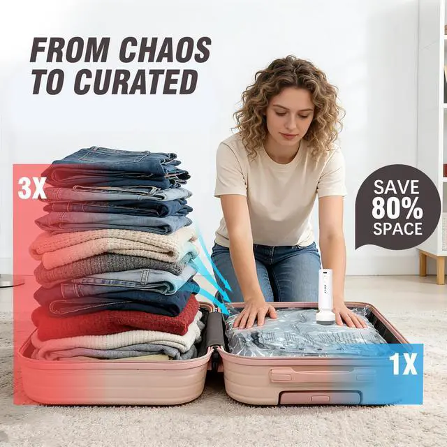 Alt view image 2 of 7 - Seal Bags for Clothing Travel -15 Pack Vacuum Storage Bags With Wireless Electric Pump, Space Saver Bags Set for Luggage, Clothes, Seasonal Storage- Vacuum Compression Bags Travel Essentials