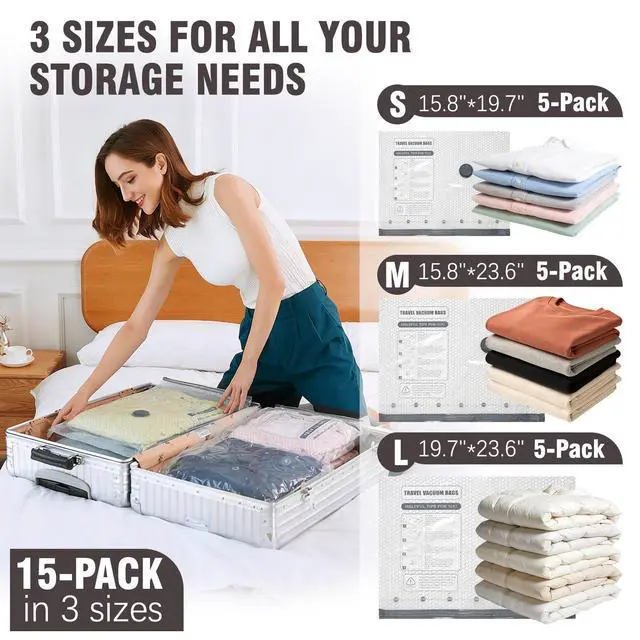 Alt view image 4 of 7 - Seal Bags for Clothing Travel -15 Pack Vacuum Storage Bags With Wireless Electric Pump, Space Saver Bags Set for Luggage, Clothes, Seasonal Storage- Vacuum Compression Bags Travel Essentials